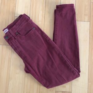 Madewell 9” High Riser Skinny burgundy jeans